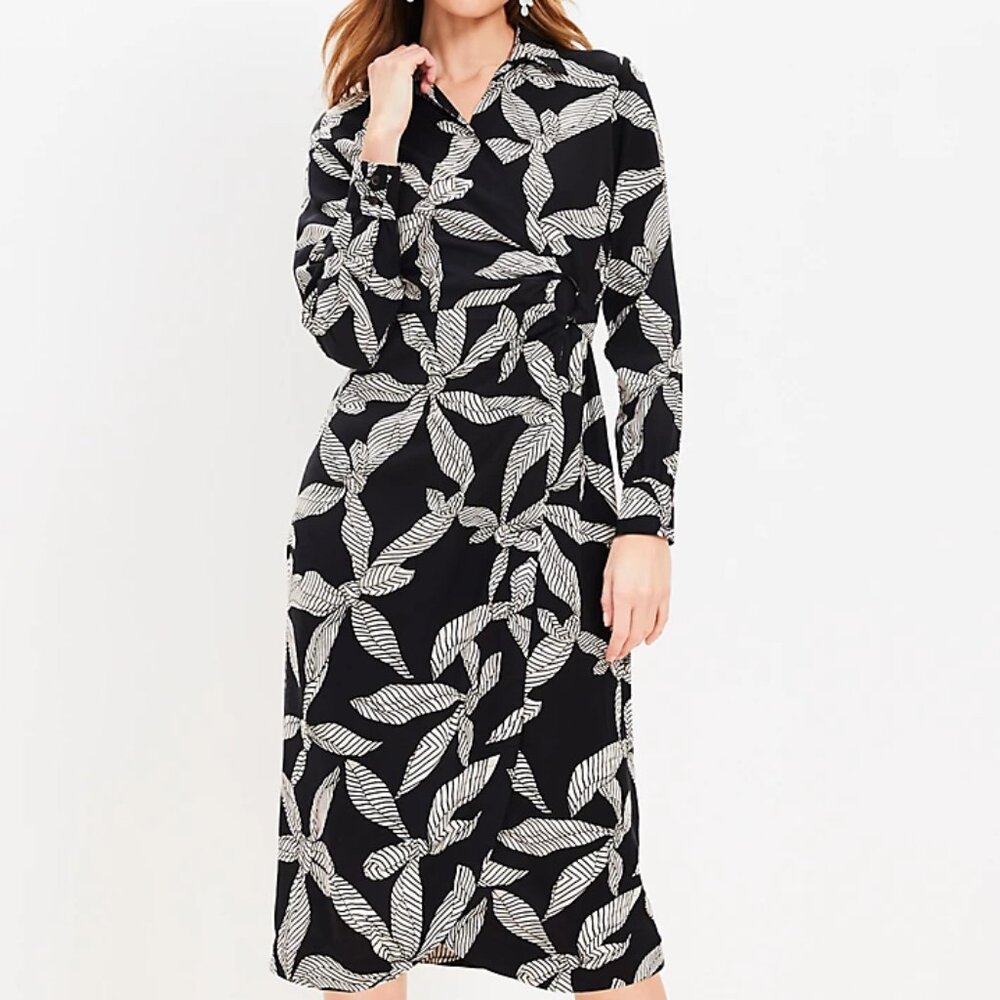 LOFT Black and White Long Sleeve Dress
